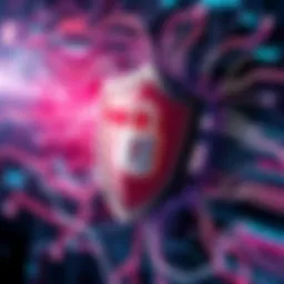 A depiction of a digital shield representing cybersecurity