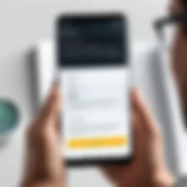 User Reviewing App Functionalities A user reviewing app functionalities on a smartphone