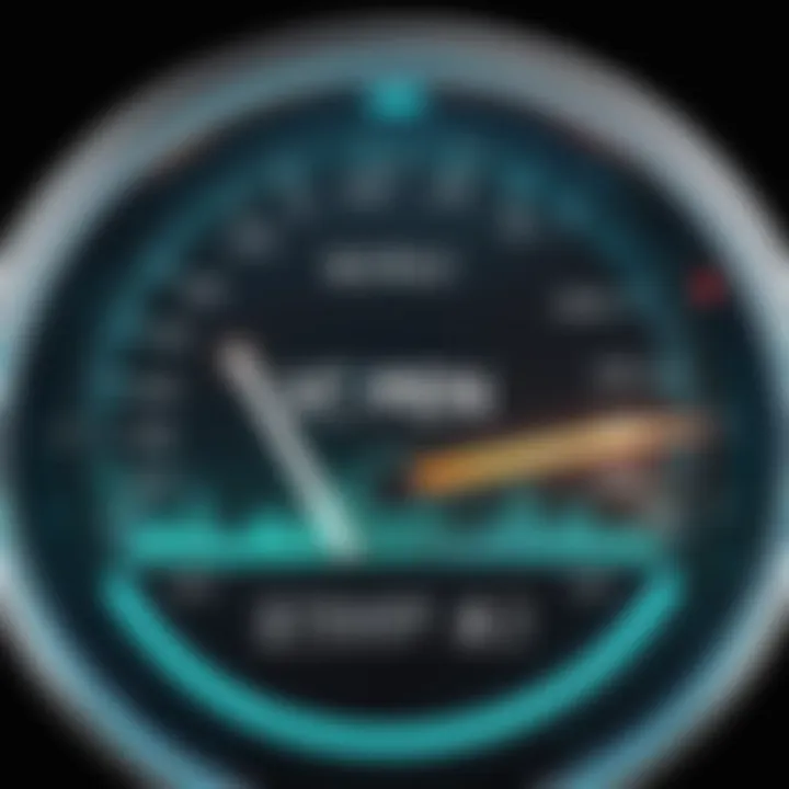 Speedometer indicating high internet speed.