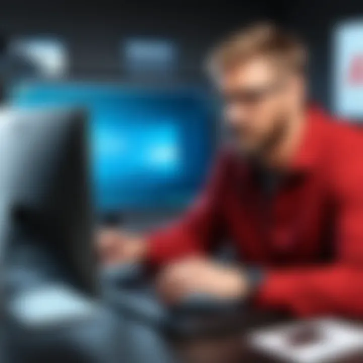 An illustration of a person completing the purchase of McAfee antivirus online