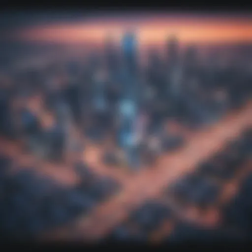 Illustration of a futuristic cityscape with a digital overlay