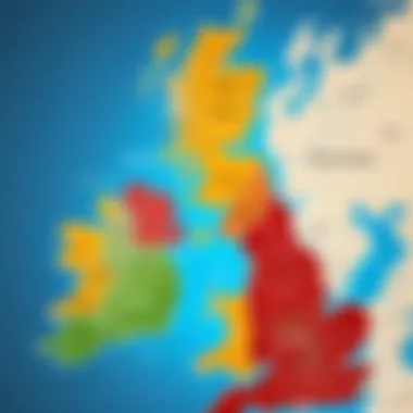 A digital representation of a UK map highlighting IP address locations