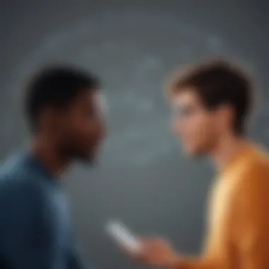 Fostering Genuine Connections Illustration of two diverse silhouettes engaging in a genuine conversation