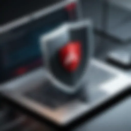 Shield with digital lock icon representing cybersecurity protection