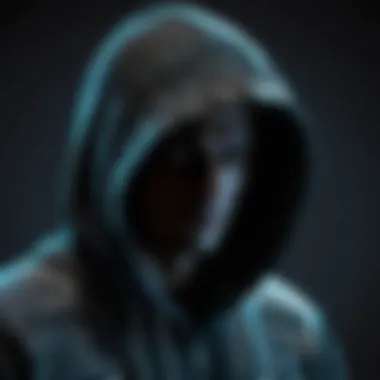 Dark web hacker in a hooded cloak