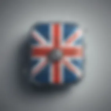 Abstract representation of data encryption with UK flag overlay