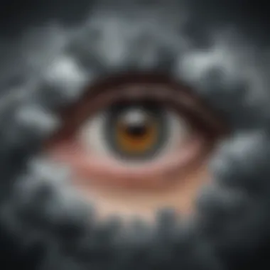 Glowing digital eyes peering through dark clouds