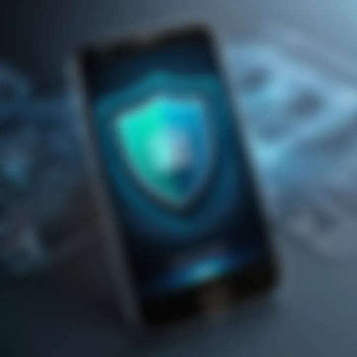 Mobile device with shield icon for protection