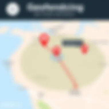 Visual representation of geofencing feature with pinpointed safe zones on a map.