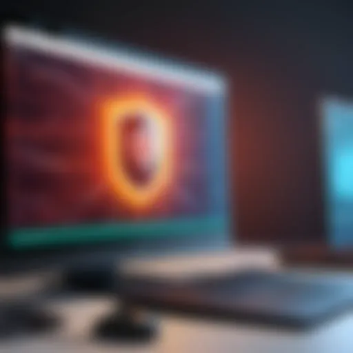 A secure digital environment showcasing antivirus software navigating threats