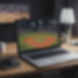 Baseball game on a laptop screen