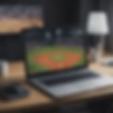 Baseball game on a laptop screen