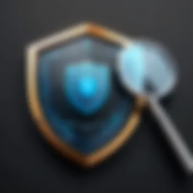 Trust Symbolized by Shield and Magnifying Glass Depicting a shield with a magnifying glass symbolizing trust in antivirus software