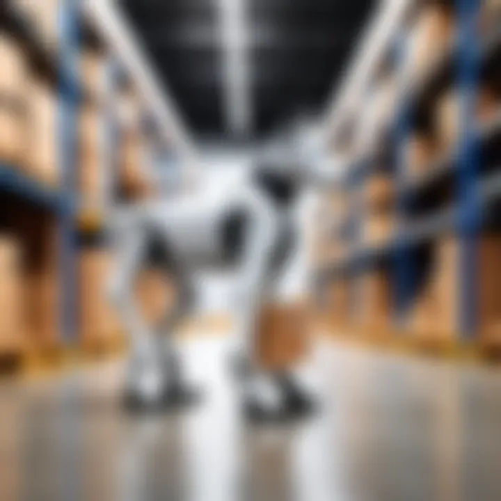 Unitree robot dog managing logistics tasks in a warehouse environment.