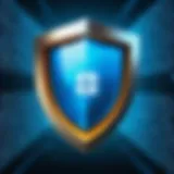 An illustration of a digital shield representing antivirus protection on Windows.
