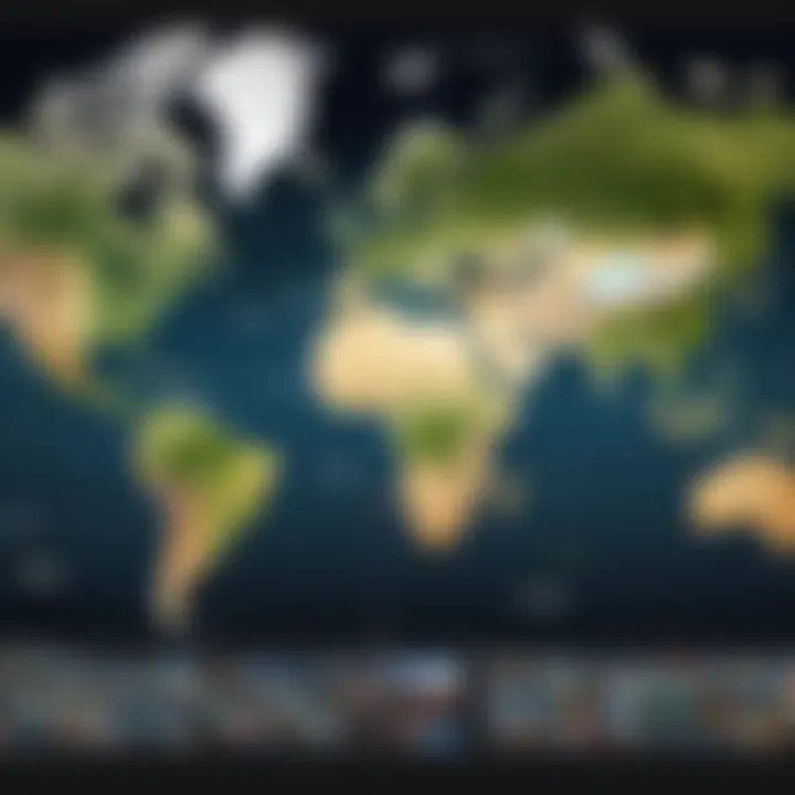 A digital map highlighting different countries with notable film industries.