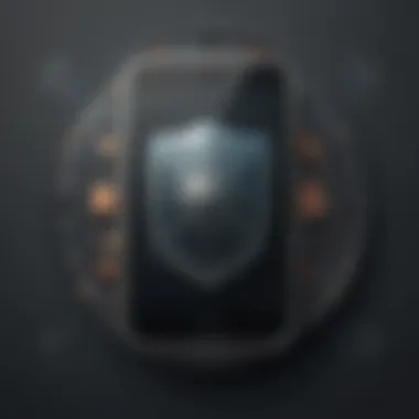 Illustration of iPhone with shield against cyber threats