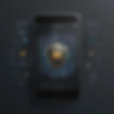 Cyber Threat Defense for iPhone Safety Digital security shield protecting iPhone from cyber threats