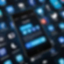 Smartphone displaying various social media icons connected to a phone number.