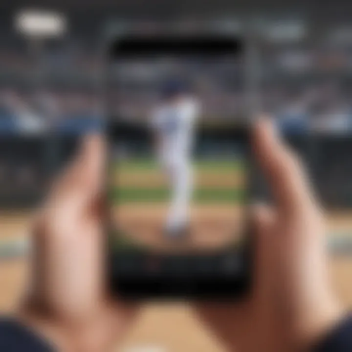 Baseball fan streaming MLB game on iPhone