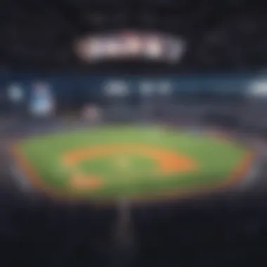 Cutting-Edge Streaming Technology Baseball stadium with digital interface displaying MLB streaming services
