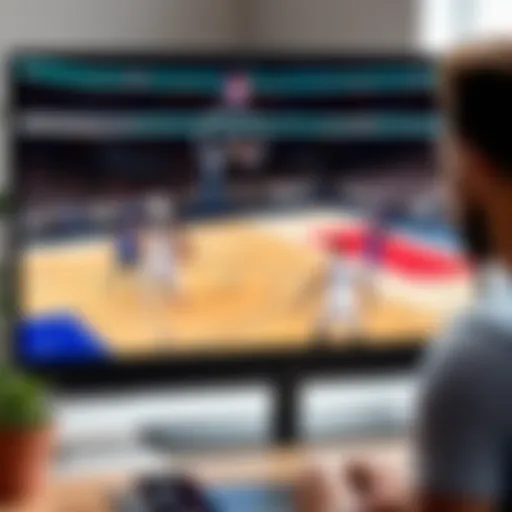 A fan immersed in an exciting NBA game on their device