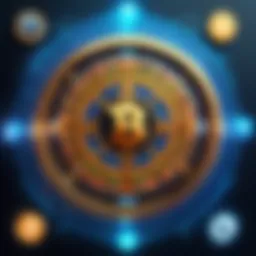 Cryptocurrency symbols intertwined with gambling elements