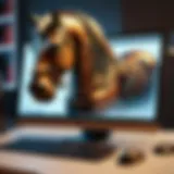 Visual representation of Trojan horse malware infiltrating a computer system