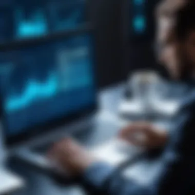 Data Analysis in Cybersecurity An individual analyzing data on a laptop screen