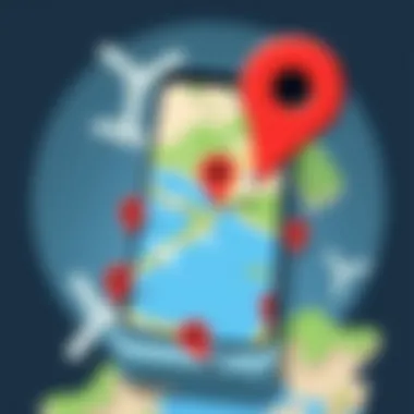 Map application showing various locations
