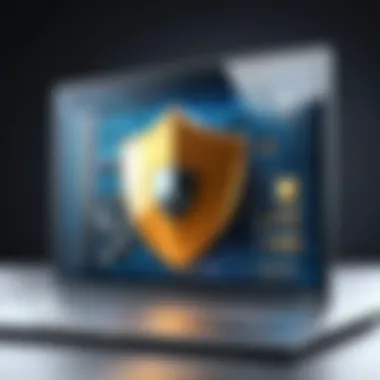 Modern Computer Security A modern computer with a security shield icon