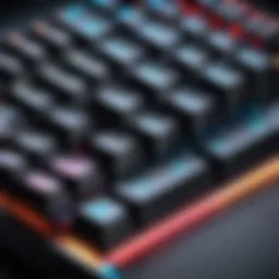 Close-up view of a mechanical keyboard with RGB lighting