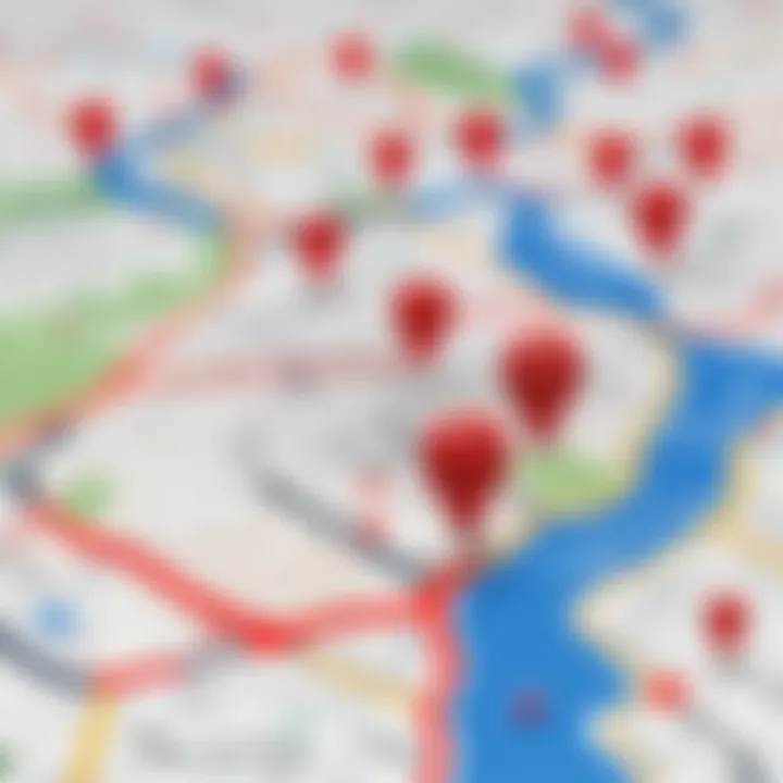 A close-up of a map indicating various locations and the concept of location manipulation.