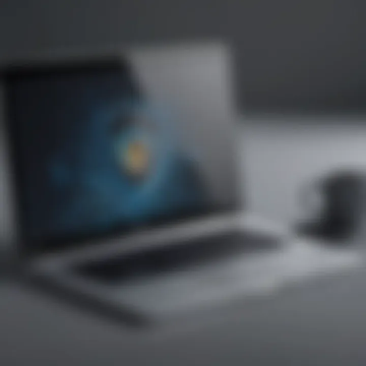 Illustration of laptop with shield symbolizing VPN security