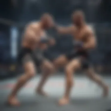 Intense UFC Fight in Progress Two UFC fighters engaged in intense combat